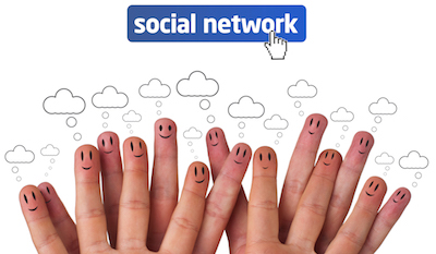 Happy group of finger smileys with social network icon